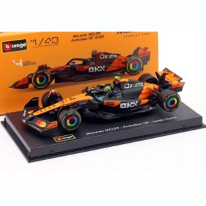 Mașina McLaren MCL39 No.4 Norris cu cască și display, 1:43 Bburago